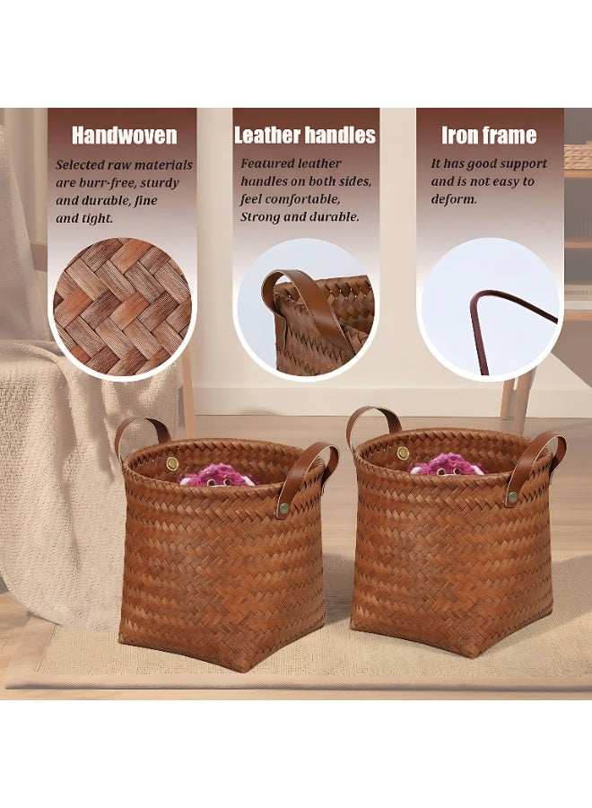 روعة سلة تخزين من الخيزران،  منظم تخزين منسوج على شكل مكعب، سلة بطانية من الخيزران الصناعي لتنظيم الملابس وخزانة غسيل الألعاب، بني - Image 2